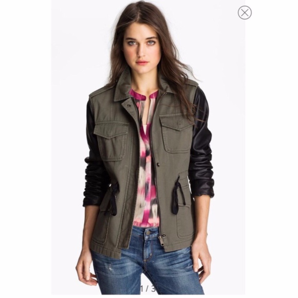 Sanctuary Faux Leather Sleeve Army Jacket